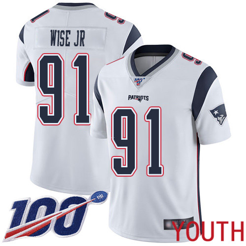 New England Patriots Football 91 100th Season Limited White Youth Deatrich Wise Jr Road NFL Jersey